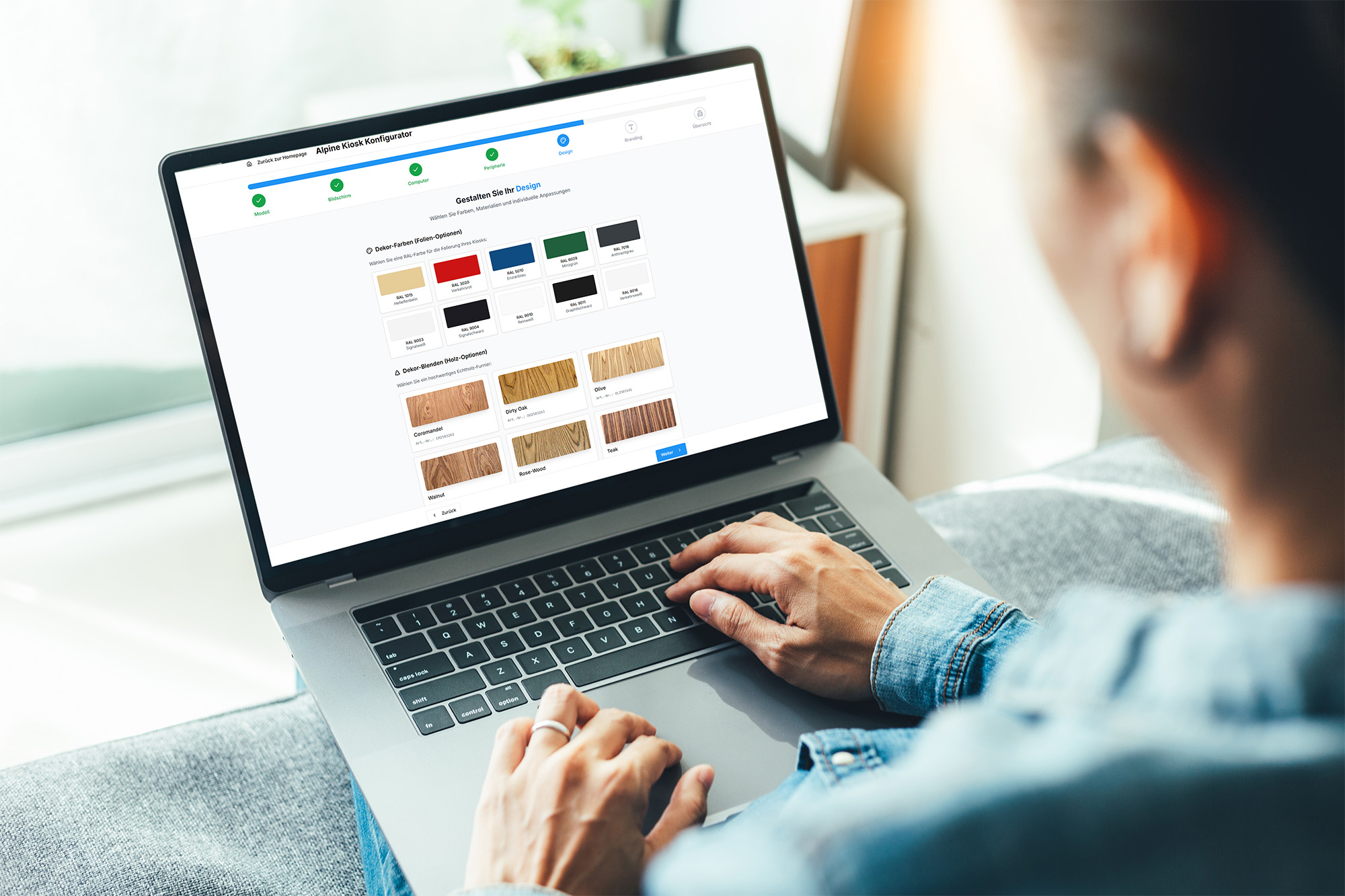 Alpine Kiosk Configurator - Select materials and wood veneers